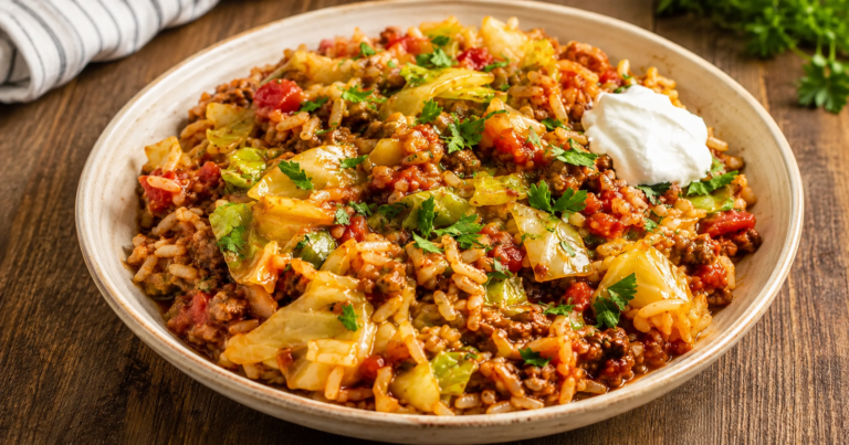 Warmer Kohl-Hackfleisch-Auflauf mit Tomaten und Reis